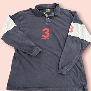 Men LA MARTINA Vintage Navy Blue Long Sleeve Rugby Shirt Size XL Distressed Look